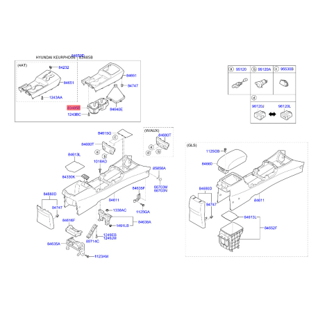 Центральная консоль комлекующие 84670-2H0009P Mobis - 846702H0009P - схема с каталога 83485B, KEURPHD06 846702H0009P