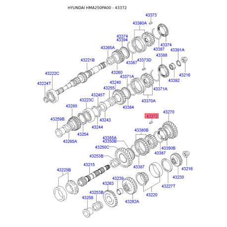 Сухарь (ключ) синхронизатора 43372-22003 Mobis - 4337222003 - схема с каталога 43372, HMA250PA00 4337222003