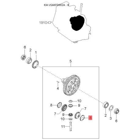 Чохол (пильник) направляючої супорта 0K30A-3325Z Mobis - 0K30A3325Z - схема з каталогу 8, USAKFD002A 0K30A3325Z