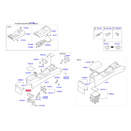 Центральна консоль комплектуючи задня 84616-2H0008M Mobis - 846162H0008M - схема з каталогу 84616F, KEURPHD06 846162H0008M