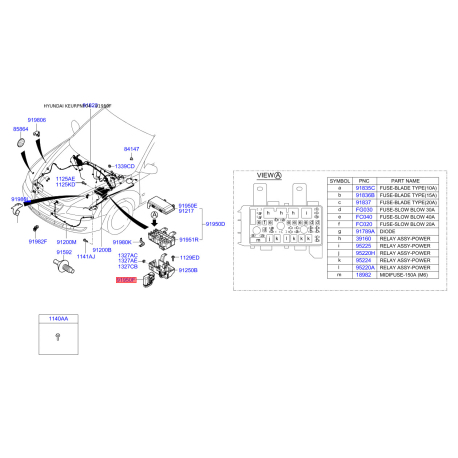 Коробка запобіжників та реле 91950-3K710 Mobis - 919503K710 - схема з каталогу 91950F, KEURPNF04 919503K710