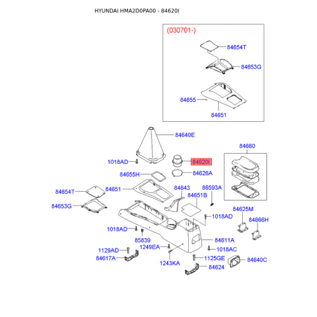 Центральная консоль комлекующие 84620-2D100 Mobis - 846202D100 - схема с каталога 84620I, HMA2D0PA00 846202D100