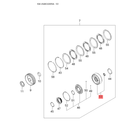 Ступица муфты КПП 43353-23001 Mobis - 4335323001 - схема с каталога 53, USAK1G005A 4335323001