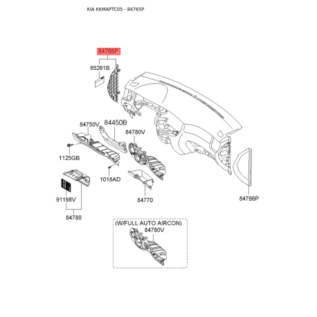 Накладка панелі приладів (торпеди) ліва 84715-1G201XI Mobis - 847151G201XI - схема з каталогу 84765P, KKMAPTC05 847151G201XI