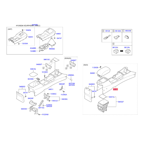 Центральна консоль комплектуючи 84611-2H0004W Mobis - 846112H0004W - схема з каталогу 84611, KEURPHD06 846112H0004W