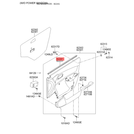 Уплотнитель (уплотнение) двери правый 82341-1G000 Mobis - 823411G000 - схема с каталога 82241, KKMAPTC05 823411G000