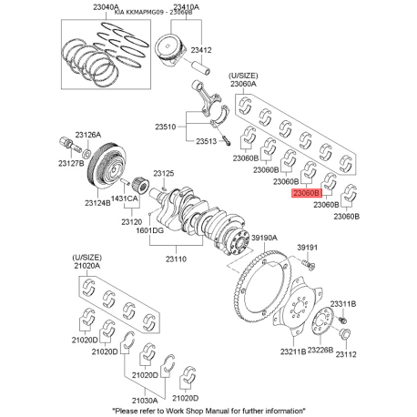 Вкладыши шатунные 23060-37220 Mobis - 2306037220 - схема с каталога 23060B, KKMAPMG09 2306037220
