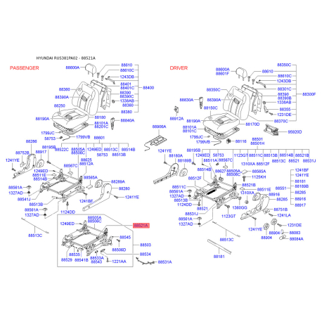 Каркас сиденья левый 88521-39350 Mobis - 8852139350 - схема с каталога 88521A, RUS381PA02 8852139350