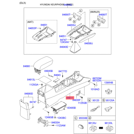 Центральная консоль комлекующие 84611-2H0009Y Mobis - 846112H0009Y - схема с каталога 84611, KEURPHD06 846112H0009Y