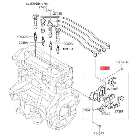Котушка запалювання 27301-03010 Mobis - 2730103010 - схема з каталогу 27301, KEURPIH15 2730103010