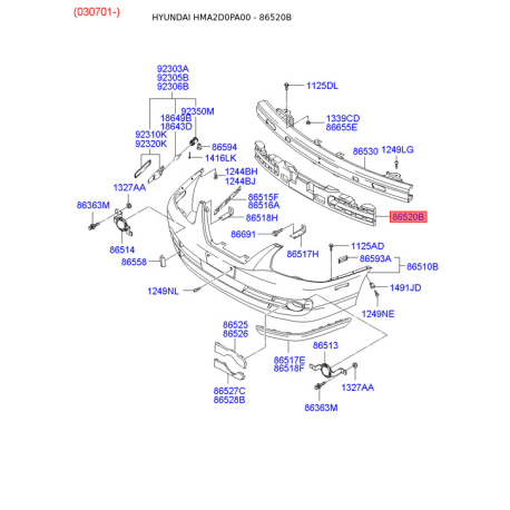 Абсорбер (піна, амортизатор) бампера 86520-2D600 Mobis - 865202D600 - схема з каталогу 86520B, HMA2D0PA00 865202D600