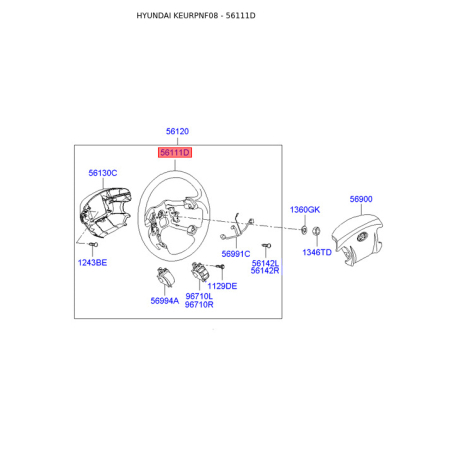 Кермо (рульове колесо) голе 56111-3K200HZ Mobis - 561113K200HZ - схема з каталогу 56111D, KEURPNF08 561113K200HZ