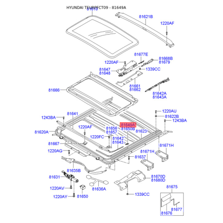 Люк и комплектующие левый 81649-39000 Mobis - 8164939000 - схема с каталога 81649A, TEURPFCT09 8164939000