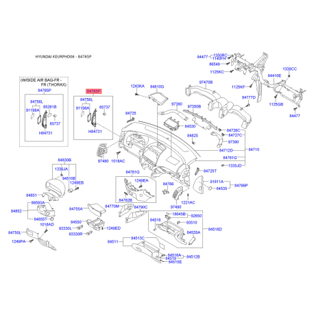 Накладка панелі приладів (торпеди) ліва 84715-2H0008M Mobis - 847152H0008M - схема з каталогу 84765P, KEURPHD06 847152H0008M