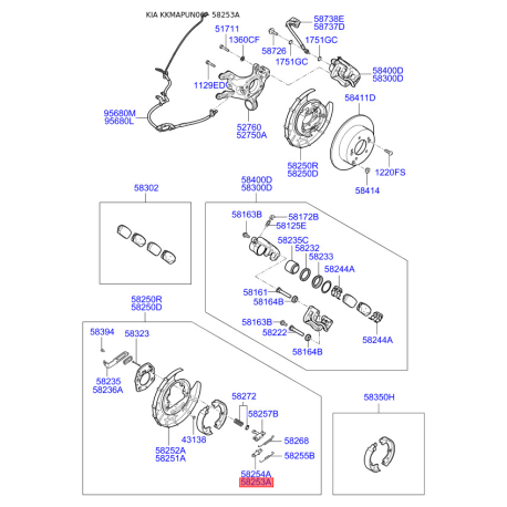 Регулировочный элемент, стояночный тормоз- тормозной суппорт левый 58253-1D000 Mobis - 582531D000 - схема с каталога 58253A 582531D000