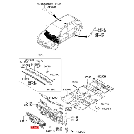 Щит моторный 84124-2E050 Mobis - 841242E050 - схема с каталога 84124, SEURPFQZ07 841242E050
