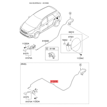 Трос, крышка бака 81590-A4000 Mobis - 81590A4000 - схема с каталога 81590B, KEURPA412 81590A4000