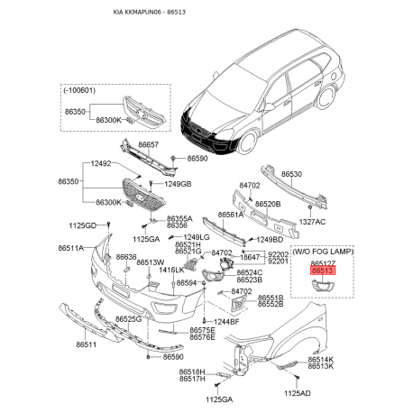 Заглушка бампера левая 86517-1D051 Mobis - 865171D051 - схема с каталога 86513, KKMAPUN06 865171D051