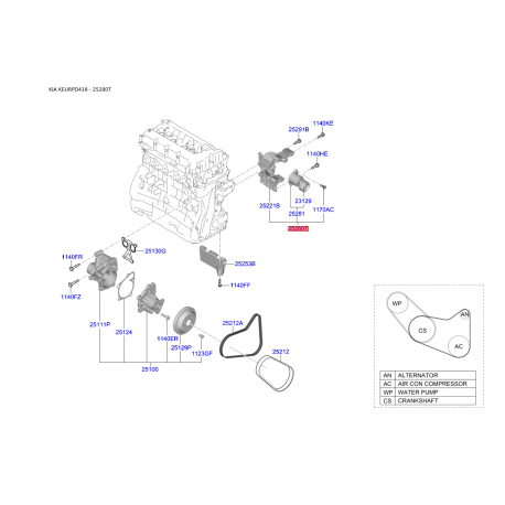 Ролик поликлинового ремня 25280-2G115 Mobis - 252802G115 - схема с каталога 25280T, KEURPD418 252802G115