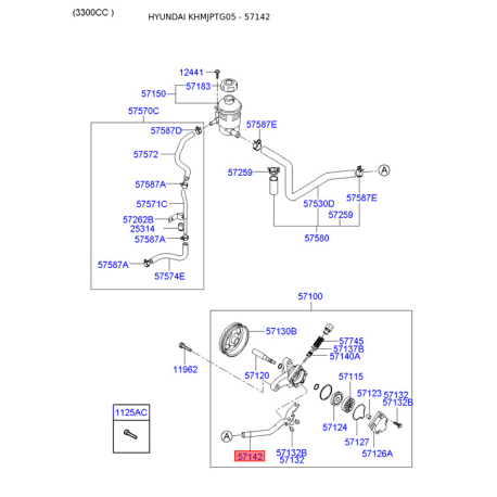 Опора, насос гідропідсилювача 57142-3K100 Mobis - 571423K100 - схема з каталогу 57142, KHMJPTG05 571423K100