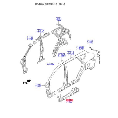 Порог пола (кузов) левый 71312-2WD00 Mobis - 713122WD00 - схема с каталога 71312, KEURPDM12 713122WD00