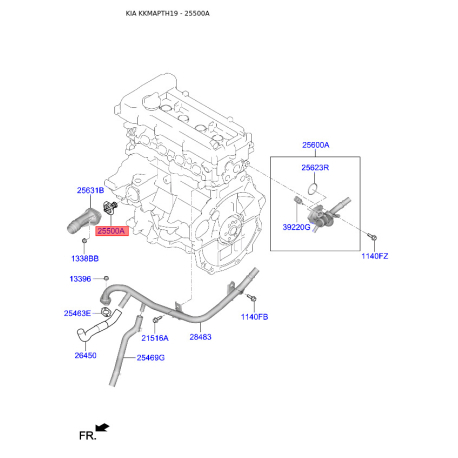 Термостат охолоджувальної рідини 25500-2E085 Mobis - 255002E085 - схема з каталогу 25500A, KKMAPTH19 255002E085