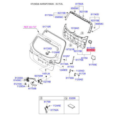 Крышка / обшивка багажного отделения левая 81787-2B000J9 Mobis - 817872B000J9 - схема с каталога 81753L, AHMAPCMA06 817872B000J9
