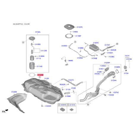 Кільце ущільнювальне паливної системи 31123-3X000 Mobis - 311233X000 - схема з каталогу 31123M, IEURPTY22 311233X000
