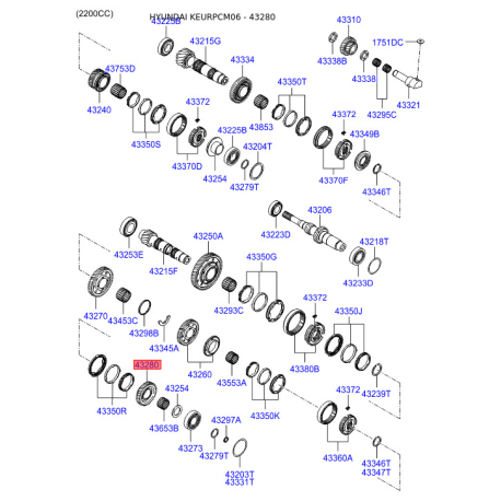 Шестерня, вторинний вал 43280-38030 Mobis - 4328038030 - схема з каталогу 43280, KEURPCM06 4328038030