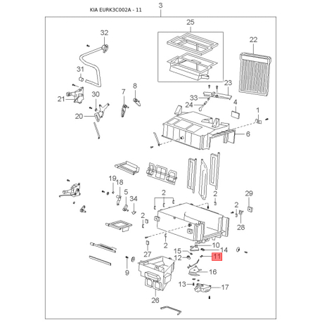 Супорт гальмівний без колодок лівий 58180-38A00 Mobis - 5818038A00 - схема з каталогу 11, EURK3C002A 5818038A00