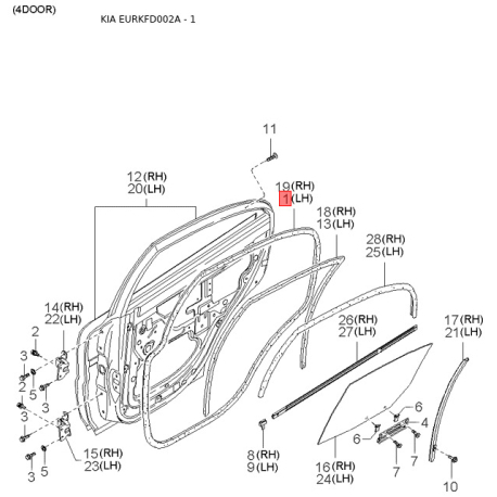 Задняя дверь 0K34X-62020C Mobis - 0K34X62020C - схема с каталога 1, EURKFD002A 0K34X62020C