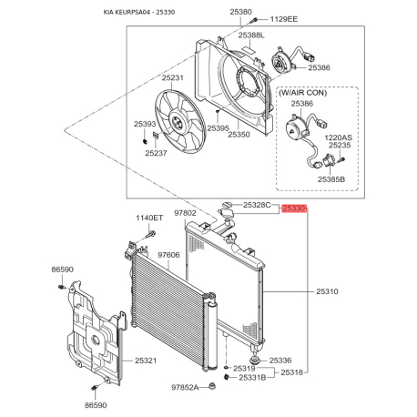 Кришка розширювального бачка 25330-17000 Mobis - 2533017000 - схема з каталогу 25330, KEURPSA04 2533017000