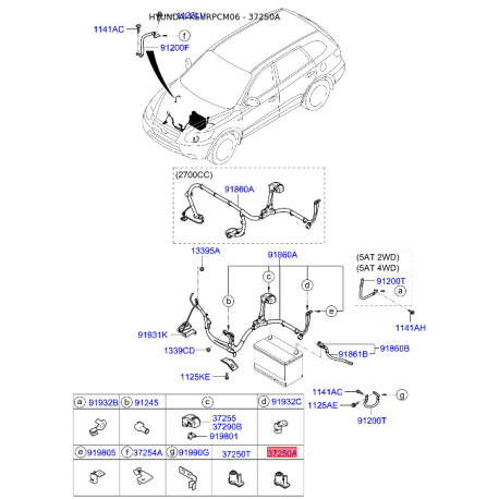 Крепление аккумулятора 37260-2B100 Mobis - 372602B100 - схема с каталога 37250A, KEURPCM06 372602B100