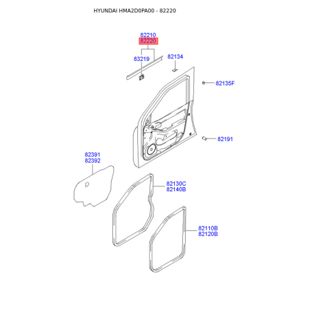 Облицовка / защитная накладка, дверь правая 82220-2D000 Mobis - 822202D000 - схема с каталога 82220, HMA2D0PA00 822202D000