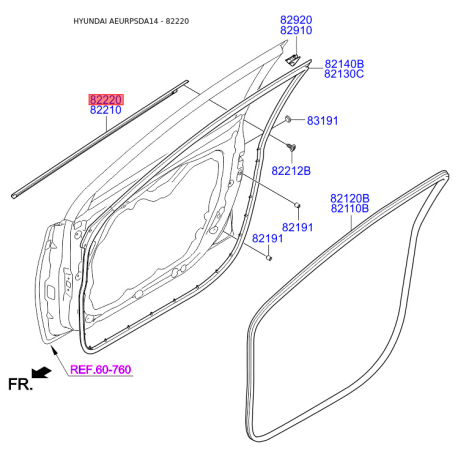 Облицювання / захисна накладка, двері праве 82220-3X510 Mobis - 822203X510 - схема з каталогу 82220, AEURPSDA14 822203X510