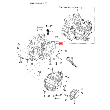 Форсунка (розпилювач) омивача вітрового скла 0K34B-67510 Mobis - 0K34B67510 - схема з каталогу 11, USAKFD002A 0K34B67510