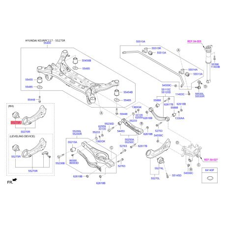 Сайлентблок заднього поздовжнього важеля правий 55290-C1200 Mobis - 55290C1200 - схема з каталогу 55275R, KEURPC117 55290C1200