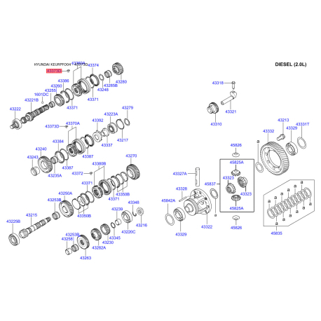 Сухарь (ключ) синхронизатора 43373-3A000 Mobis - 433733A000 - схема с каталога 43373D, KEURPFO04 433733A000