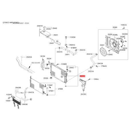 Радіатор охолодження двигуна 25310-0Z570 Mobis - 253100Z570 - схема з каталогу 25310, SEURPFQZ07 253100Z570