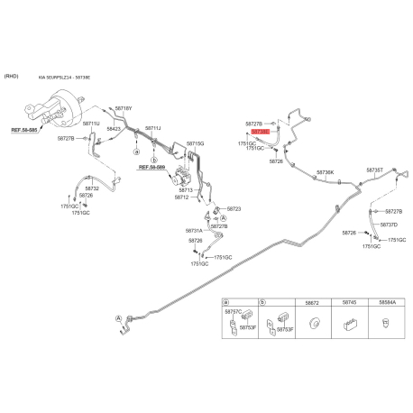 Шланг тормозной правый 58738-2S100 Mobis - 587382S100 - схема с каталога 58738E, SEURPSLZ14 587382S100