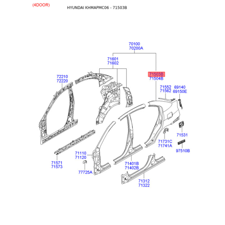 Крило задне ліве 71503-1EC60 Mobis - 715031EC60 - схема з каталогу 71503B, KHMAPMC06 715031EC60
