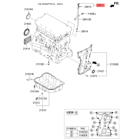 Щуп рівня масла 26611-2G020 Mobis - 266112G020 - схема з каталогу 26611, KKMAPTFE14 266112G020