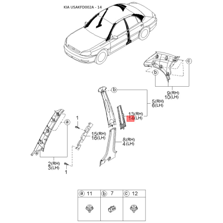 Кріплення троса ручного гальма 0K55E-66450 Mobis - 0K55E66450 - схема з каталогу 14, USAKFD002A 0K55E66450