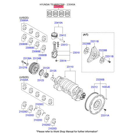 Кільця поршневі 23040-23901 Mobis - 2304023901 - схема з каталогу 23040A, TEURPFCT09 2304023901