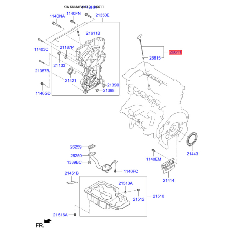 Щуп уровня масла 26611-2B601 Mobis - 266112B601 - схема с каталога 26611, KKMAPAM12 266112B601