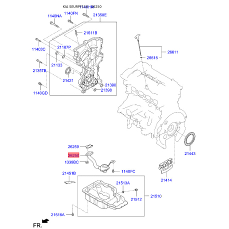 Маслозабірник мотора 26250-2A101 Mobis - 262502A101 - схема з каталогу 26250, SEURPF116 262502A101