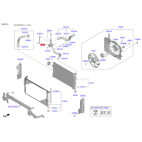 З'єднувальний патрубок, провід охолоджувальної рідини 25329-F2000 Mobis - 25329F2000 - схема з каталогу 25329, MKMAPM721 25329F2000