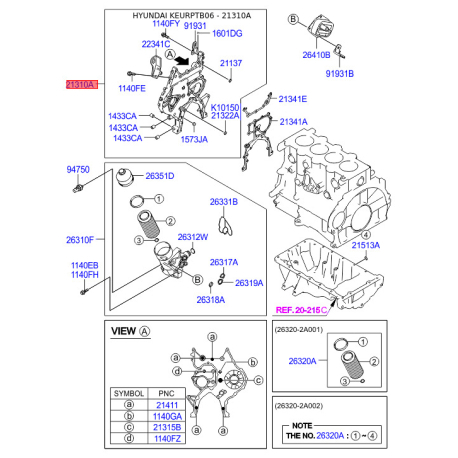 Масляный насос 21310-2A401 Mobis - 213102A401 - схема с каталога 21310A, KEURPTB06 213102A401