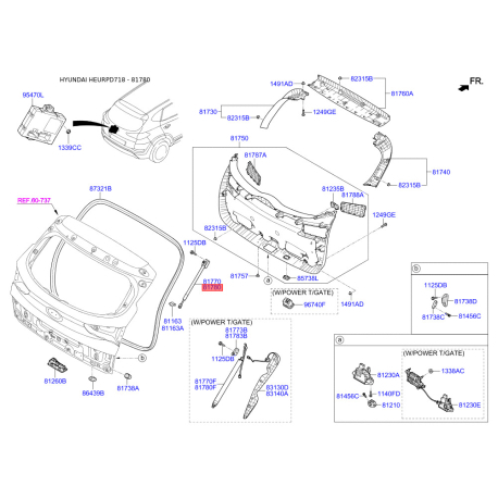 Пружина газова (упор) кришки багажника права 81780-D7001 Mobis - 81780D7001 - схема з каталогу 81780, HEURPD718 81780D7001