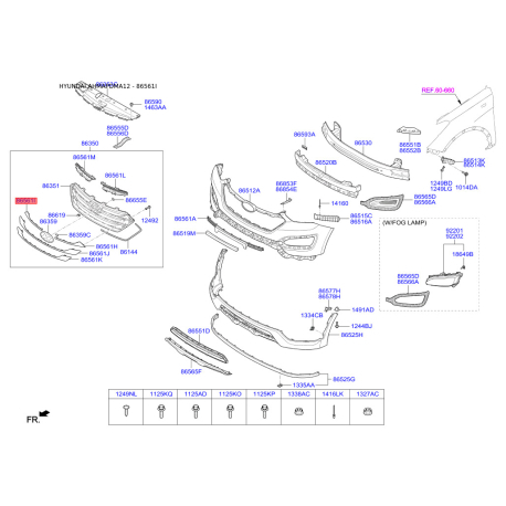 Насадка, решітка радіатора 86354-2W000 Mobis - 863542W000 - схема з каталогу 86561I, AHMAPDMA12 863542W000